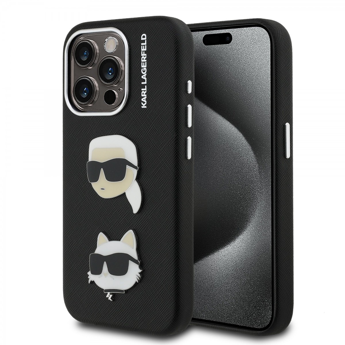 Levně Zadní kryt Karl Lagerfeld Grained PU K&CH Heads pro iPhone 15 Pro Max Black