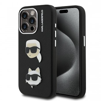 Zadní kryt Karl Lagerfeld Grained PU K&CH Heads pro iPhone 15 Pro Max Black