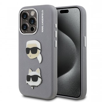 Zadní kryt Karl Lagerfeld Grained PU K&CH Heads pro iPhone 15 Pro Max Grey