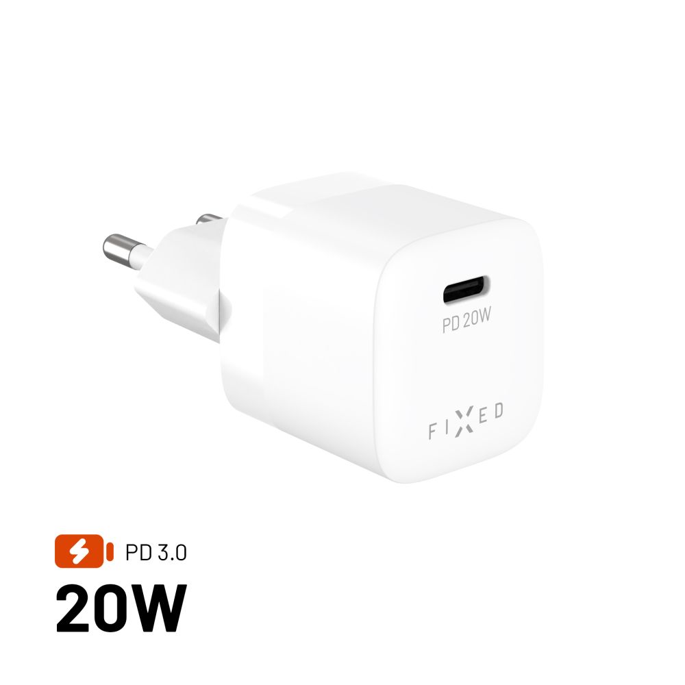 Levně Adaptér FIXED Mini s USB-C výstupem a podporou PD, 20W, bílý