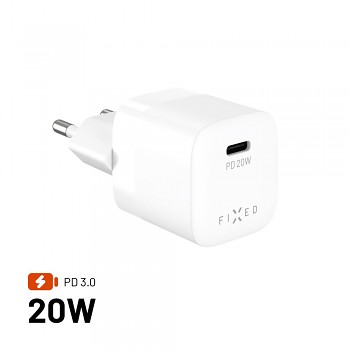 Adaptér FIXED Mini s USB-C výstupem a podporou PD, 20W, bílý