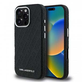 Zadní kryt Karl Lagerfeld Grained PU Repeated Logo MagSafe pro iPhone 16 Pro Max Black