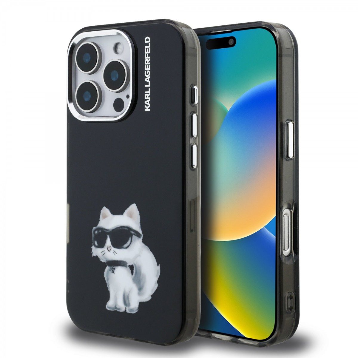 Zadní kryt Karl Lagerfeld IML Aquarelle Choupette pro iPhone 16 Pro Black
