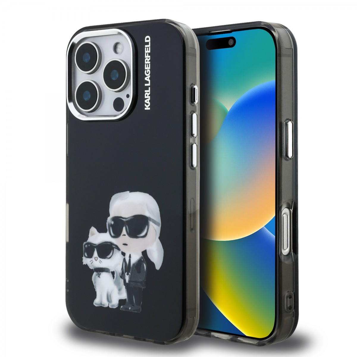 Zadní kryt Karl Lagerfeld IML Aquarelle Karl and Choupette pro iPhone 16 Pro Black