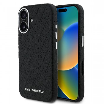 Zadní kryt Karl Lagerfeld Grained PU Repeated Logo MagSafe pro iPhone 16 Black