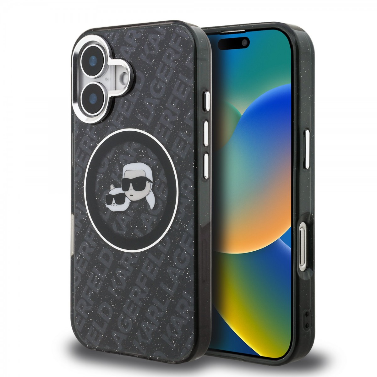 Zadní kryt Karl Lagerfeld IML K&amp;CH Heads Repeated Logo MagSafe pro iPhone 16 Black
