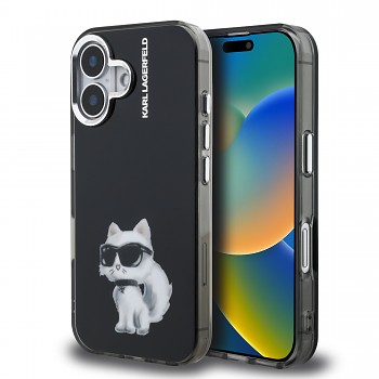 Zadní kryt Karl Lagerfeld IML Aquarelle Choupette pro iPhone 16 Black