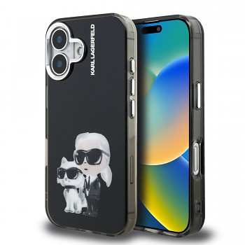 Zadní kryt Karl Lagerfeld IML Aquarelle Karl and Choupette pro iPhone 16 Black