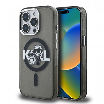 Zadní kryt Karl Lagerfeld IML Glitter Karl and Choupette Sketch MagSafe pro iPhone 15 Pro Max Black