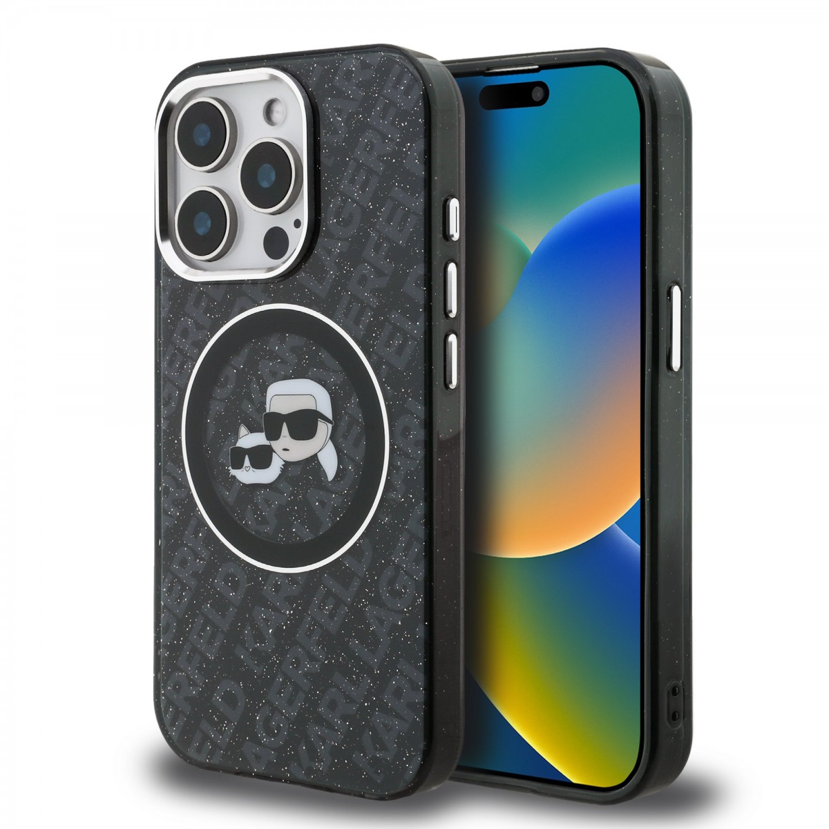 Levně Zadní kryt Karl Lagerfeld IML K&CH Heads Repeated Logo MagSafe pro iPhone 15 Pro Black