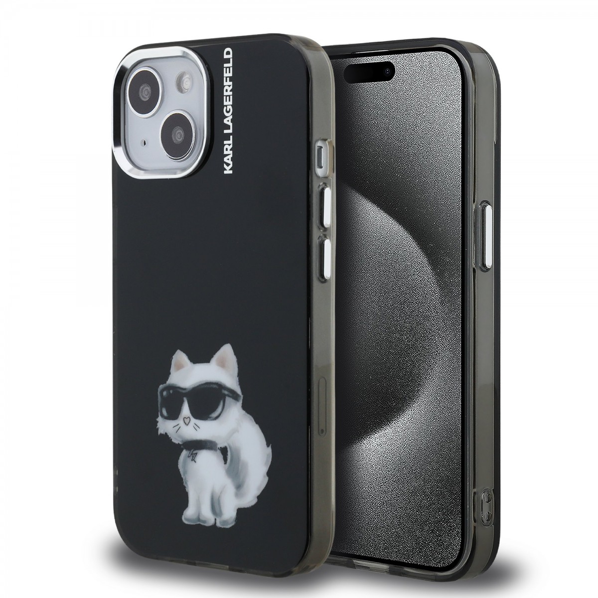 Levně Zadní kryt Karl Lagerfeld IML Aquarelle Choupette pro iPhone 15 Black
