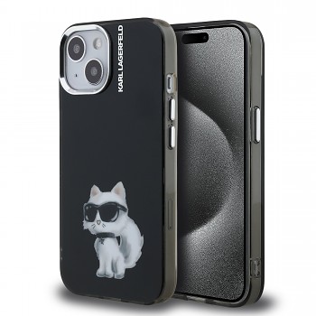 Zadní kryt Karl Lagerfeld IML Aquarelle Choupette pro iPhone 15 Black