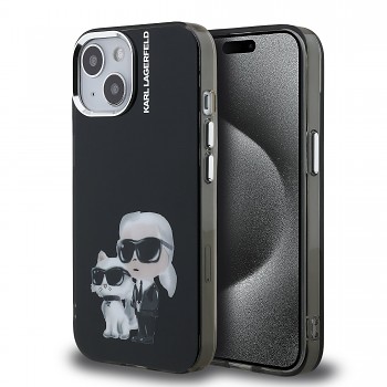 Zadní kryt Karl Lagerfeld IML Aquarelle Karl and Choupette pro iPhone 15 Black