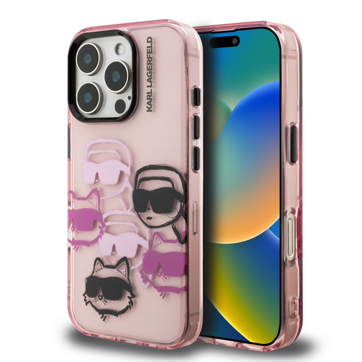 Zadní kryt Karl Lagerfeld IML Multi K&amp;CH Heads pro iPhone 16 Pro Max Pink