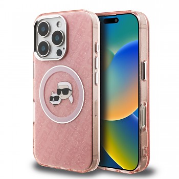 Zadní kryt Karl Lagerfeld IML K&CH Heads Repeated Logo MagSafe pro iPhone 16 Pro Pink