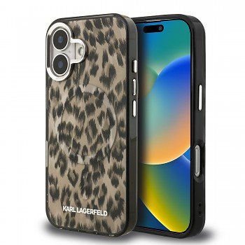 Zadní kryt Karl Lagerfeld IML Leopard MagSafe pro iPhone 16 Brown