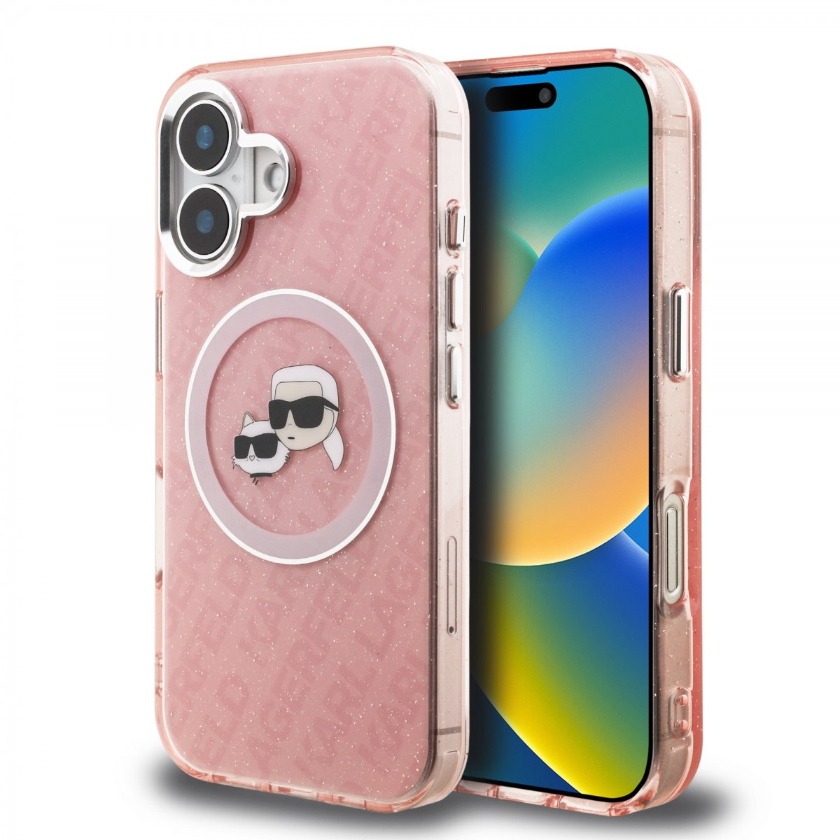 Zadní kryt Karl Lagerfeld IML K&amp;CH Heads Repeated Logo MagSafe pro iPhone 16 Pink
