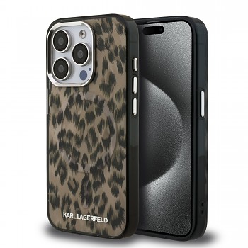 Zadní kryt Karl Lagerfeld IML Leopard MagSafe pro iPhone 15 Pro Brown