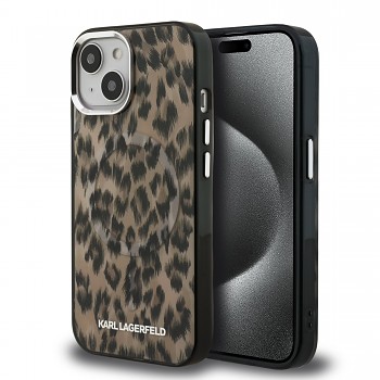 Zadní kryt Karl Lagerfeld IML Leopard MagSafe pro iPhone 15 Brown