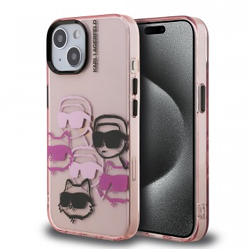 Zadní kryt Karl Lagerfeld IML Multi K&CH Heads pro iPhone 15 Pink