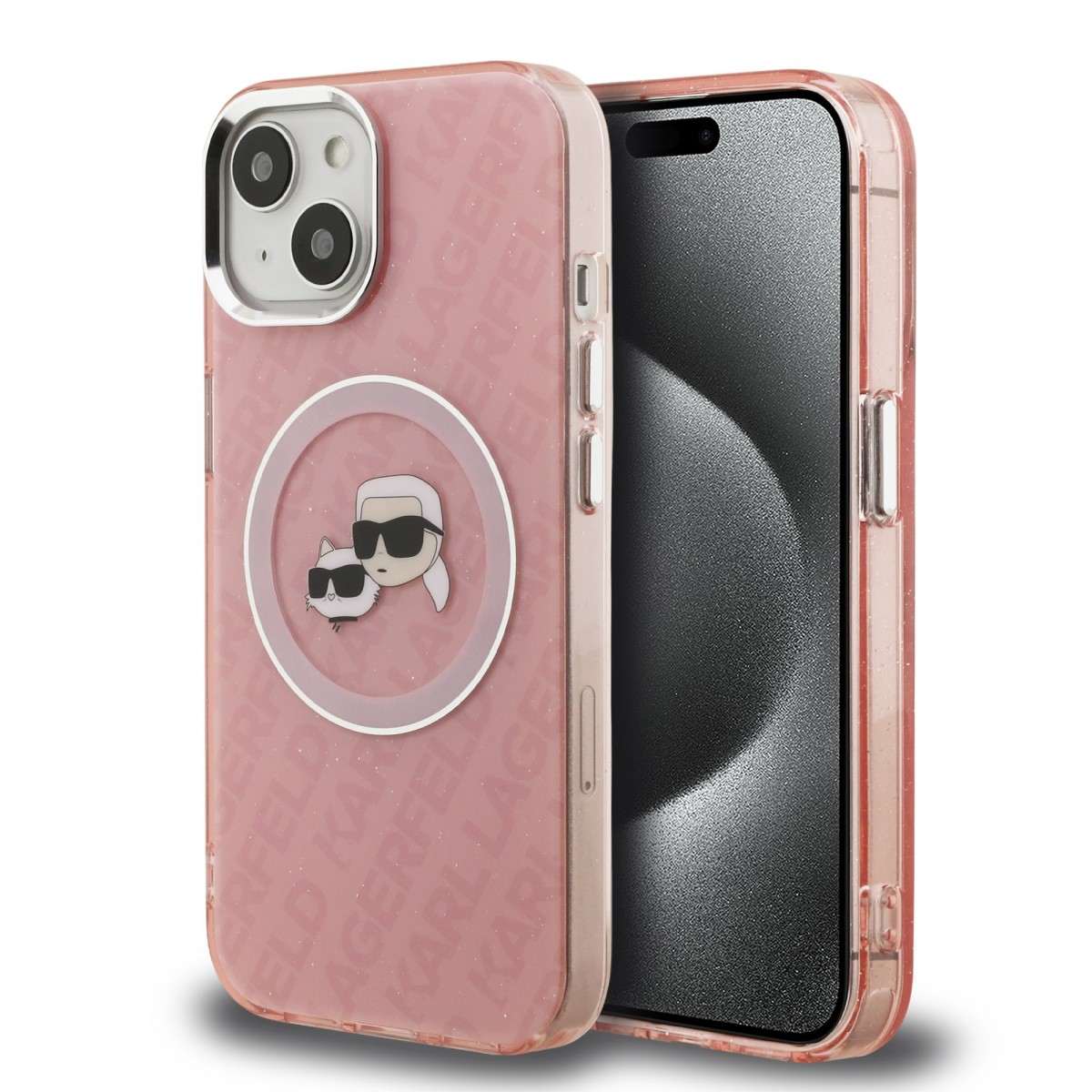 Levně Zadní kryt Karl Lagerfeld IML K&CH Heads Repeated Logo MagSafe pro iPhone 15 Pink