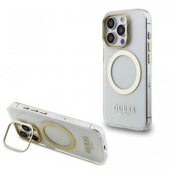 Zadní kryt Guess IML Gold Outline Stand Camera Frame MagSafe pro iPhone 15 Pro Max Transparent