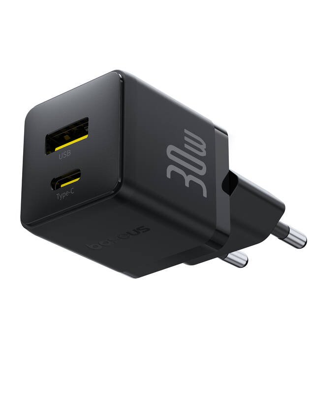 Levně Adaptér s funkcí rychlonabíjení Baseus Palm Fast USB-A + USB-C 30W černý