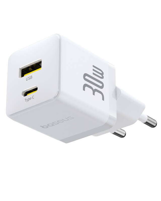Levně Adaptér s funkcí rychlonabíjení Baseus Palm Fast USB-A + USB-C 30W bílý