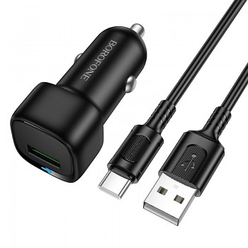 Rychlonabíječka do auta Borofone BZ34 Cloud USB-A QC 3.0 18W + datový kabel USB-C černá