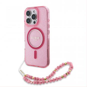 Zadní kryt Guess IML Glitter Strap MagSafe pro iPhone 16 Pro Max Pink