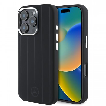 Zadní kryt Mercedes Liquid Silicon Stripes Pattern MagSafe pro iPhone 16 Pro Black