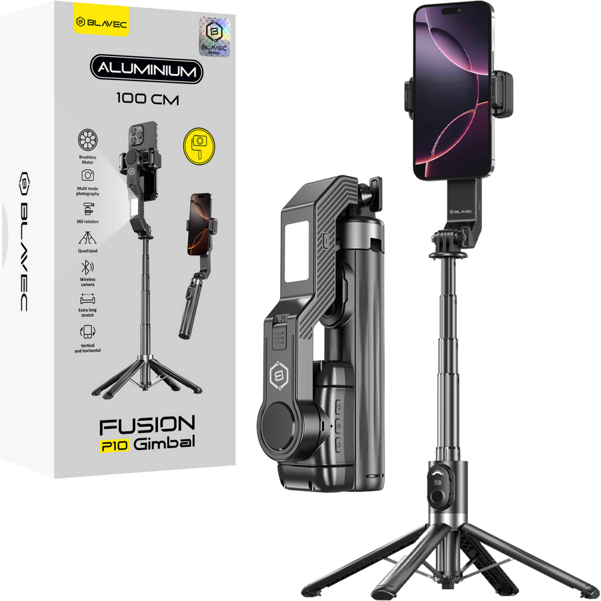 Levně Selfie tyč Blavec P-10 Aluminium Fusion Gimbal tripod + dálkové ovládání 1m (SSFP10G-TRB10) černá