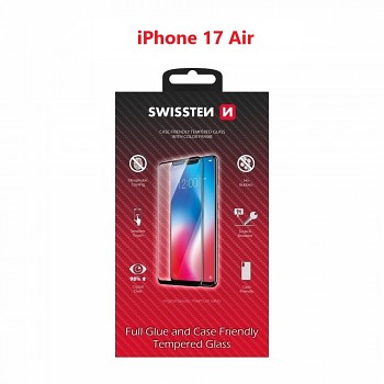 Tvrzené sklo Swissten full glue, color frame, case friendly pro Apple iPhone 17 Air černé