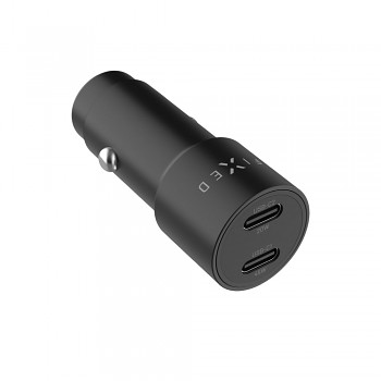 Adaptér do auta FIXED s 2xUSB-C výstupem, podpora PD 3.0, 65W, černý