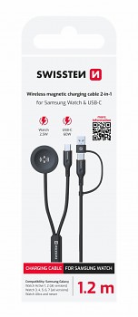 Magnetický kabel Swissten 2v1 pro Samsung Galaxy Watch a usb-c, usb-c (usb-a) 1.2 m černý