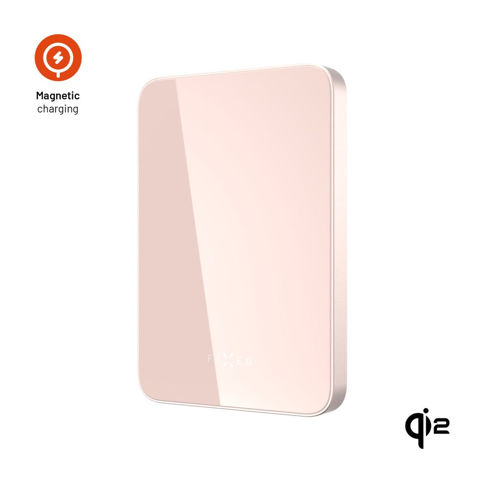 Levně Powerbanka FIXED MagZen 5 Crystal s bezdrátovým nabíjením se standardem Qi2 a podporou MagSafe, 5 000 mAh, růžová