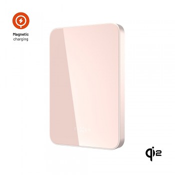 Powerbanka FIXED MagZen 5 Crystal s bezdrátovým nabíjením se standardem Qi2 a podporou MagSafe, 5 000 mAh, růžová