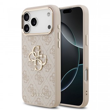 Zadní kryt Guess PU Leather 4G Metal Logo Gold Frame MagSafe pro iPhone 17 Pro Max Pink