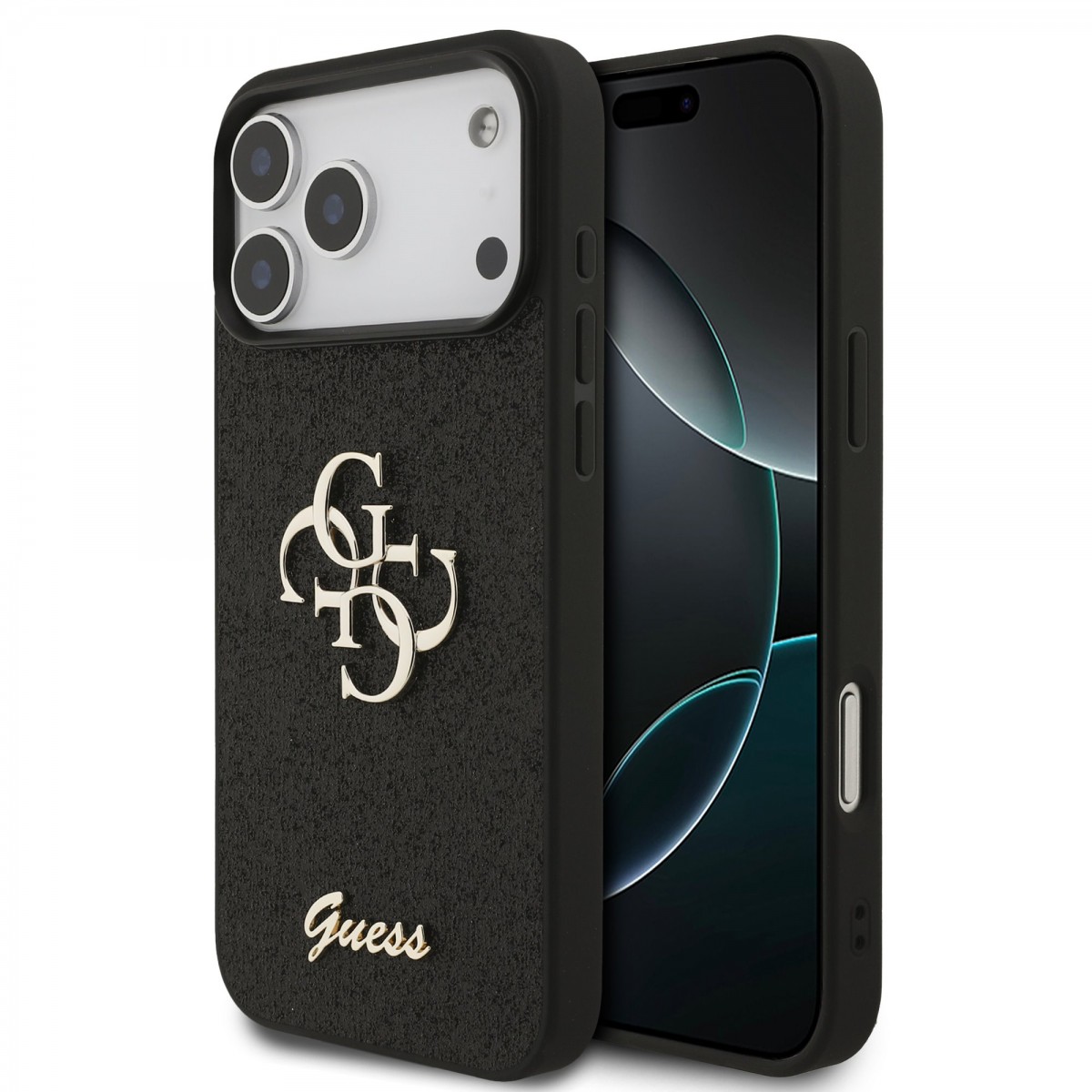 Levně Zadní kryt Guess PU Fixed Glitter 4G Metal Logo pro iPhone 17 Pro Max Black