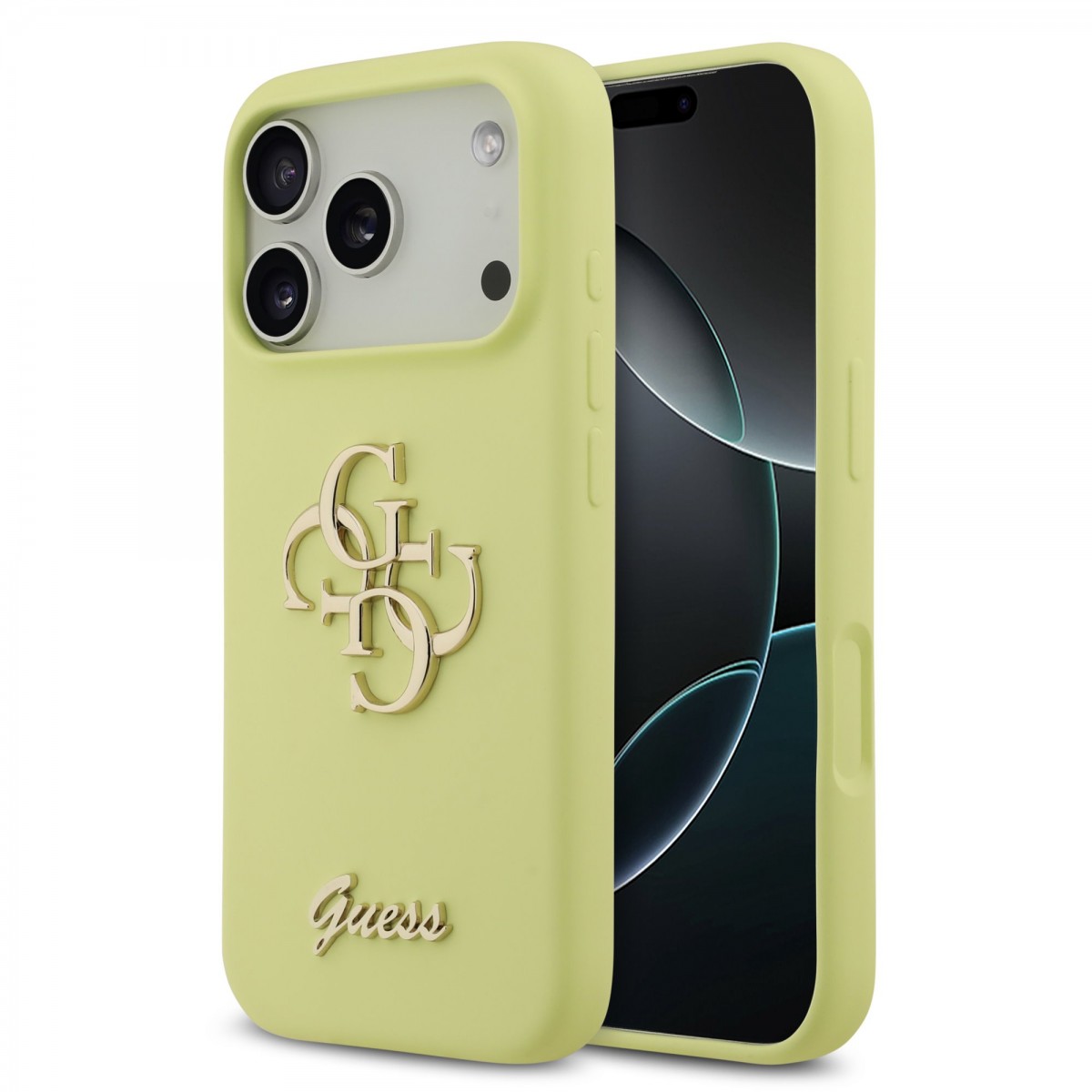 Levně Zadní kryt Guess Liquid Silicone 4G Metal Logo pro iPhone 17 Pro Yellow