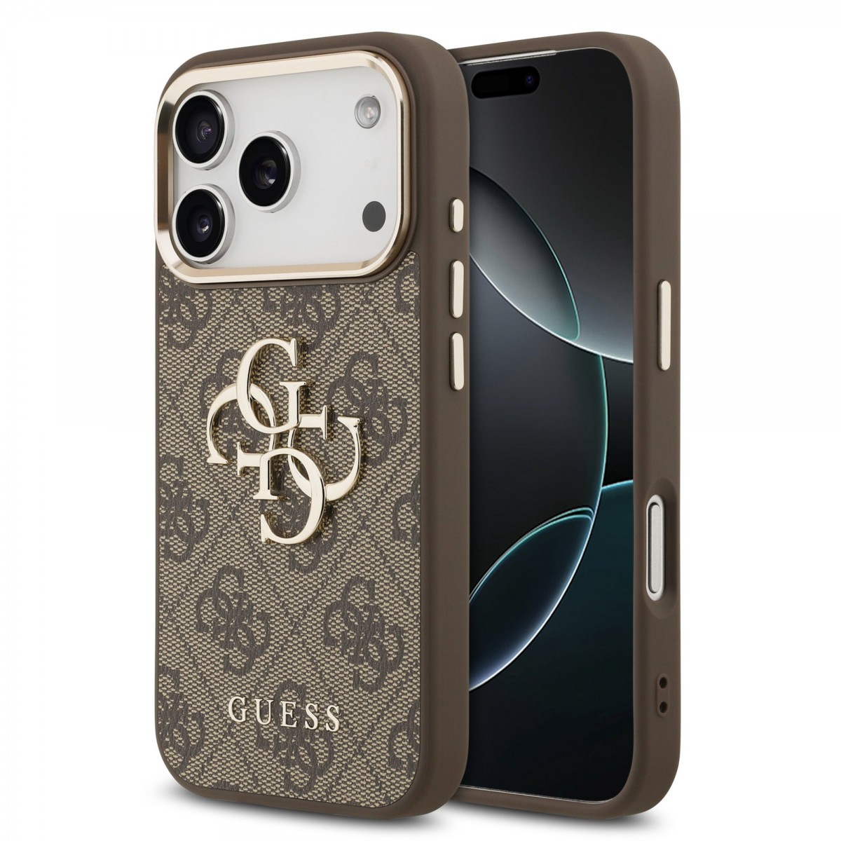 Levně Zadní kryt Guess PU Leather 4G Metal Logo Gold Frame MagSafe pro iPhone 17 Pro Brown