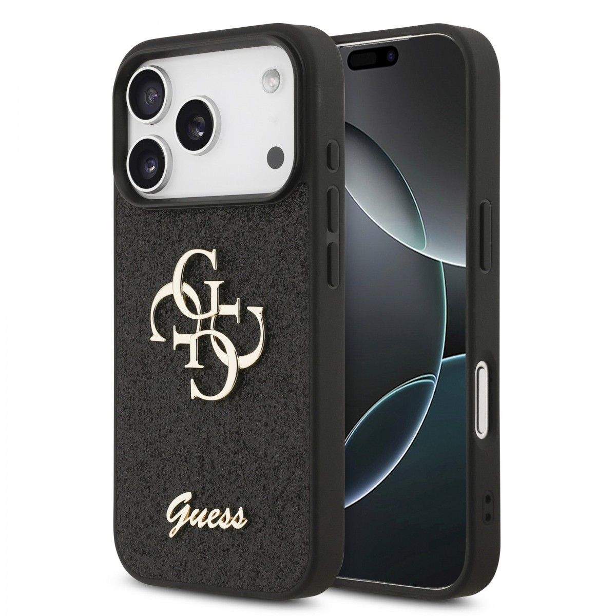 Levně Zadní kryt Guess PU Fixed Glitter 4G Metal Logo pro iPhone 17 Pro Black