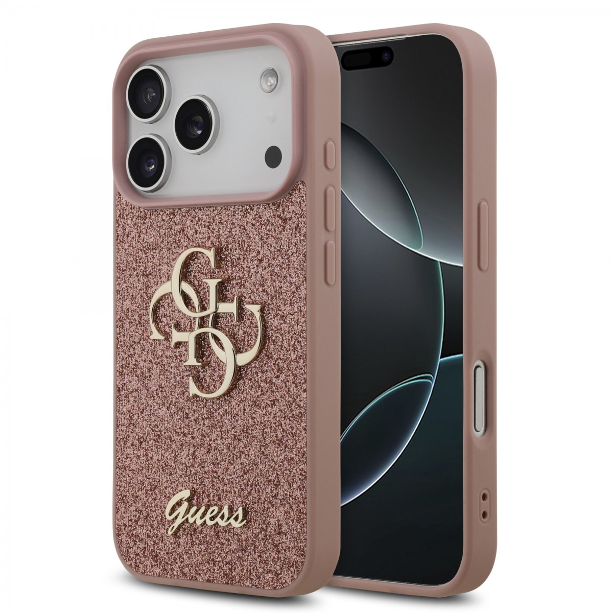 Levně Zadní kryt Guess PU Fixed Glitter 4G Metal Logo pro iPhone 17 Pro Pink