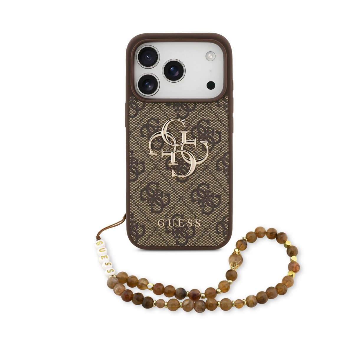 Levně Zadní kryt Guess PU 4G Metal Logo Strap pro iPhone 17 Pro Brown