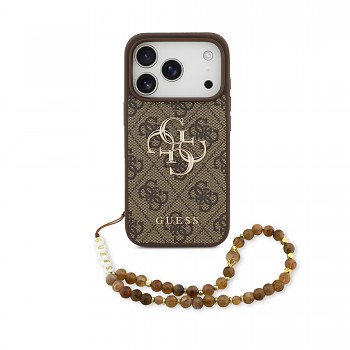 Zadní kryt Guess PU 4G Metal Logo Strap pro iPhone 17 Pro Brown