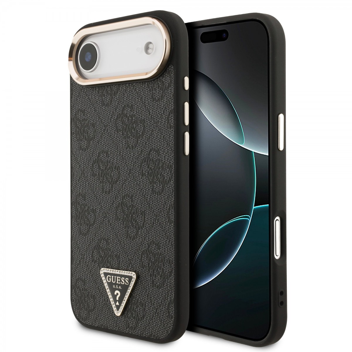 Levně Zadní kryt Guess PU Leather 4G Triangle Logo Gold Frame MagSafe pro iPhone 17 Air Black