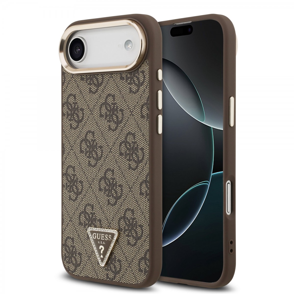 Levně Zadní kryt Guess PU Leather 4G Triangle Logo Gold Frame MagSafe pro iPhone 17 Air Brown
