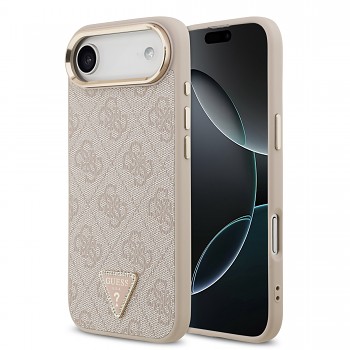Zadní kryt Guess PU Leather 4G Triangle Logo Gold Frame MagSafe pro iPhone 17 Air Pink