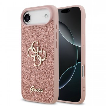 Zadní kryt Guess PU Fixed Glitter 4G Metal Logo pro iPhone 17 Air Pink