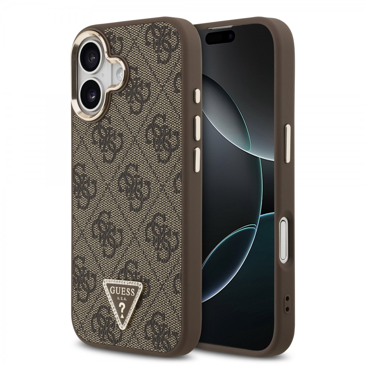 Levně Zadní kryt Guess PU Leather 4G Triangle Logo Gold Frame MagSafe pro iPhone 17 Brown